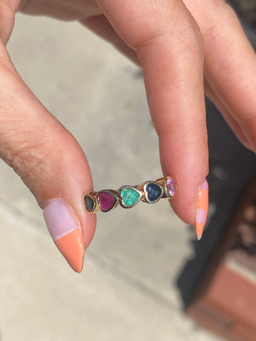 14k bezel set rainbow heart ring size 6.5