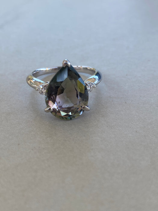 Vintage Platinum 900 Mermaid Tourmaline & Diamond Ring