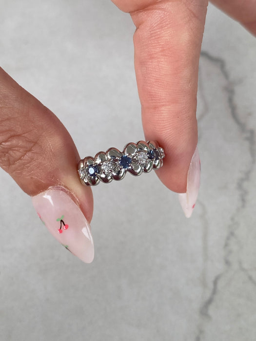 Vintage Platinum 900 Alexandrite & Diamond Flower Ring