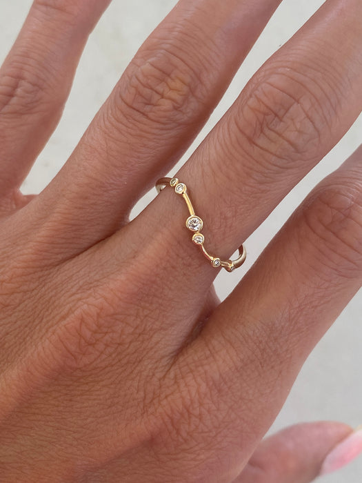 14K Gold Curved Lab Diamond Station Band Ring