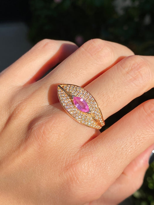 18k rose gold pink sapphire diamond leaf ring size 6.5