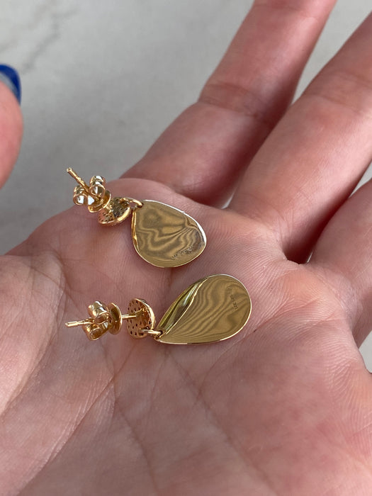 14K Glitter Gold Diamond Disc Drop Earrings