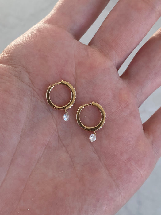 14K Gold Lab Diamond Dangling Huggie Earrings