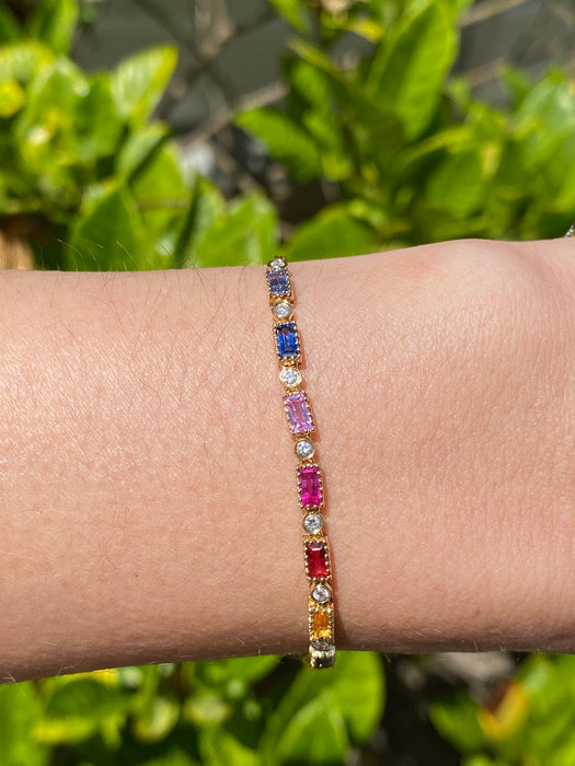 18k rainbow sapphire diamond paperclip bracelet