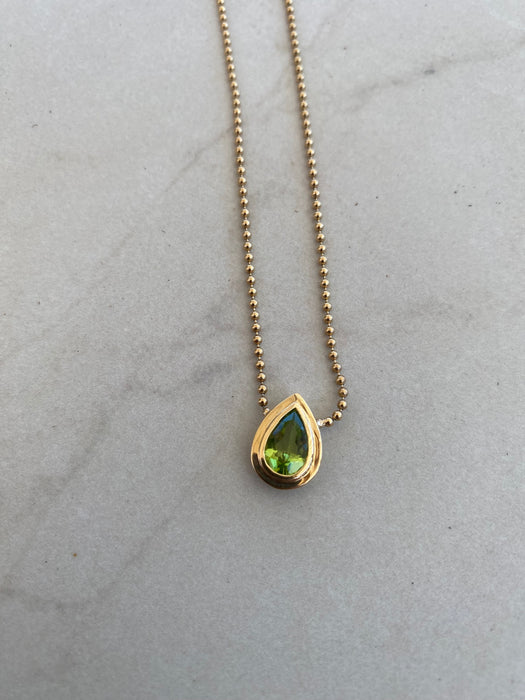 14K Gold Peridot Bead Chain Necklace