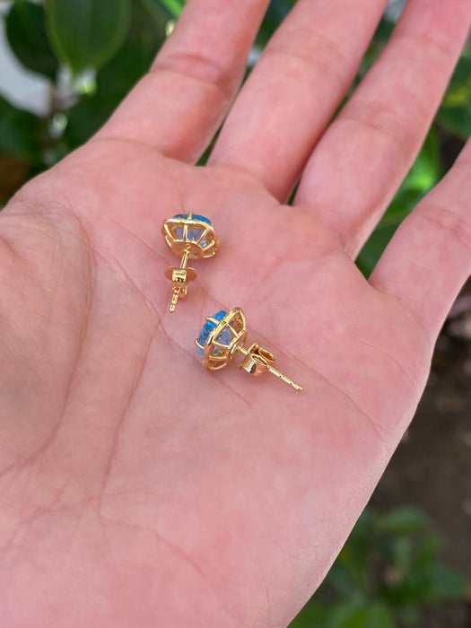 14k blue topaz flower diamond stud earrings