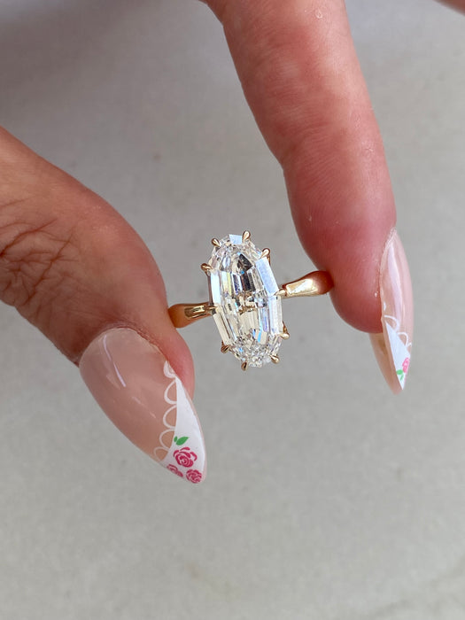 14K Gold 3.50 Carat IGI Certified Lab Diamond Moval Solitaire Ring