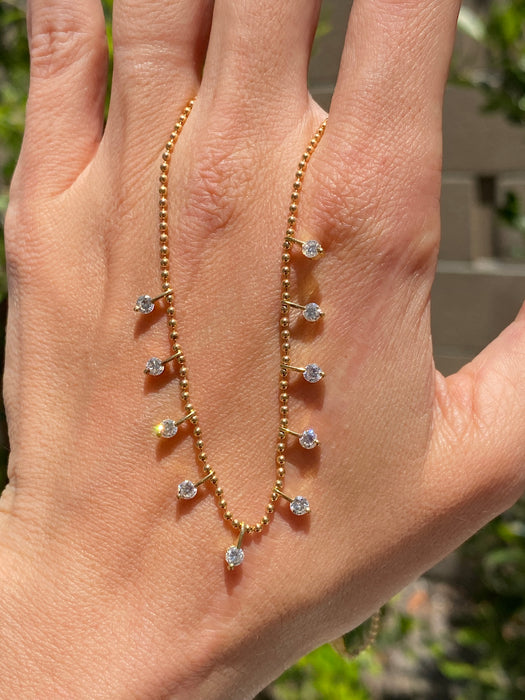 Vintage 18K Gold Bead Necklace with 0.9 TCW Diamond Charms
