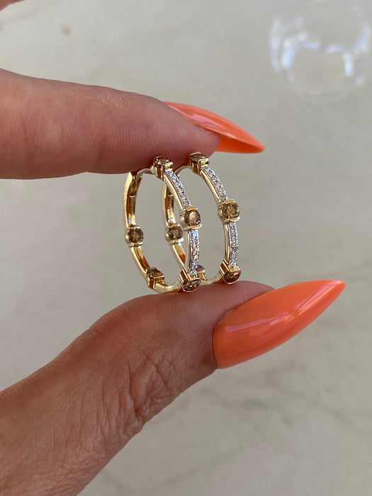 14K Gold Champagne Diamond Inside-Out Hoop Earrings
