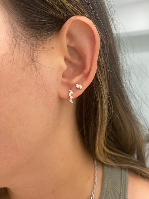 14K Gold Lab Diamond Offset Huggie Earrings