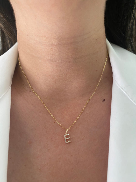 14k diamond letter E initial pendant