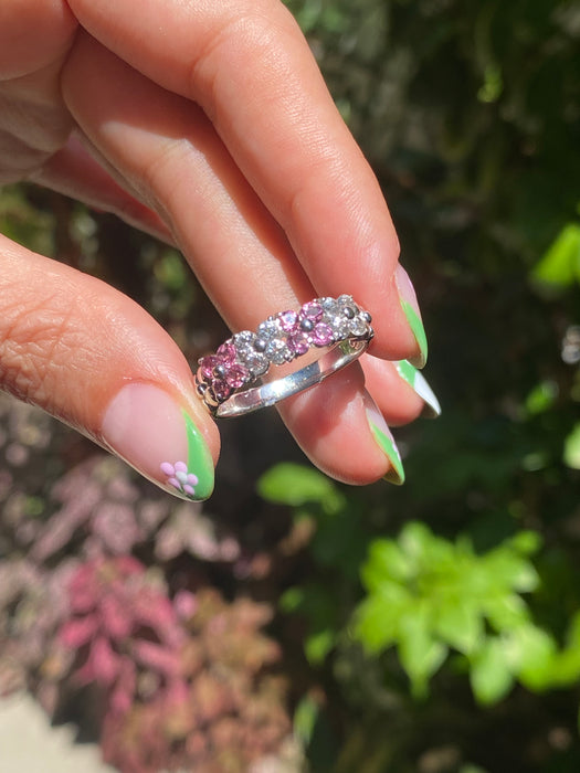 14k white gold pink tourmaline and white topaz flower ring size 9