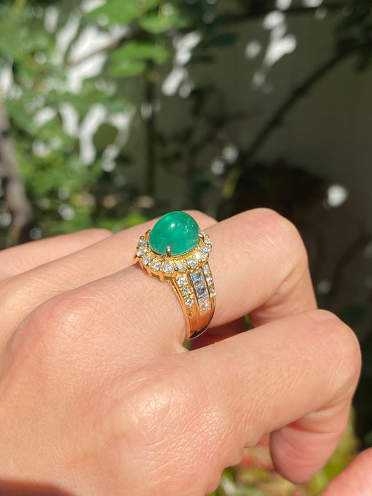 18k cabochon emerald diamond ring size 5.5