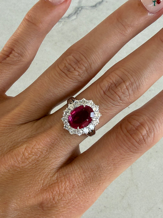 Vintage Platinum 900 Rubellite Tourmaline & Diamond Halo Ring