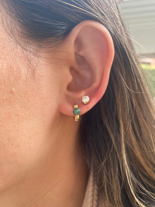 14K Gold Emerald Beaded Huggie Earrings