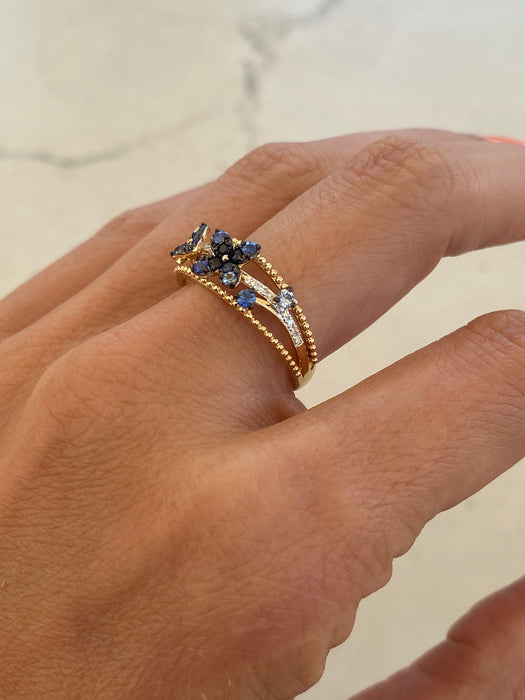 14K Blue Sapphire & Diamond Flower Ring