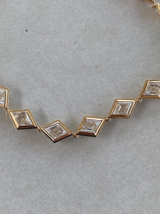14K Gold Bezel Set Lozenge-Cut Lab Diamond Bracelet- 6 TCW