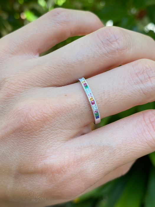 14k white gold rainbow ring size 6.5