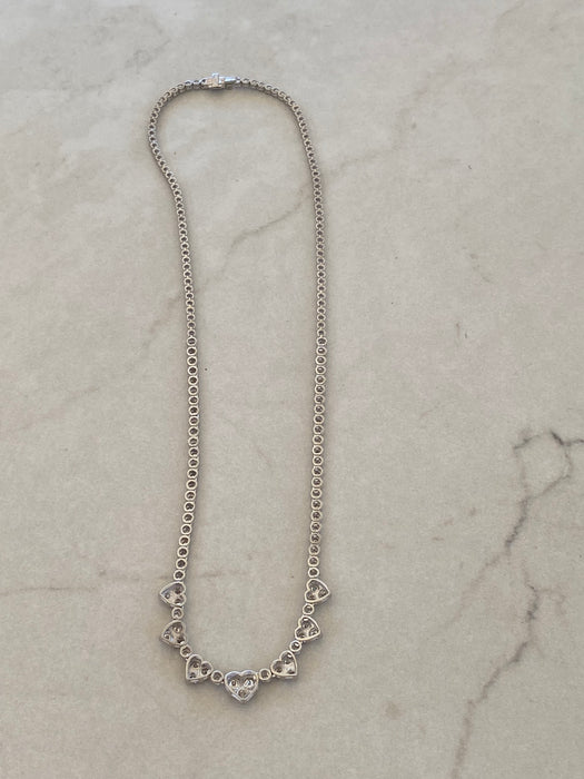 Vintage Platinum 850 Natural Diamond Heart Tennis Necklace – 3.00 TCW