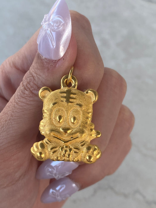 Vintage 24K Gold 3D Tiger Charm