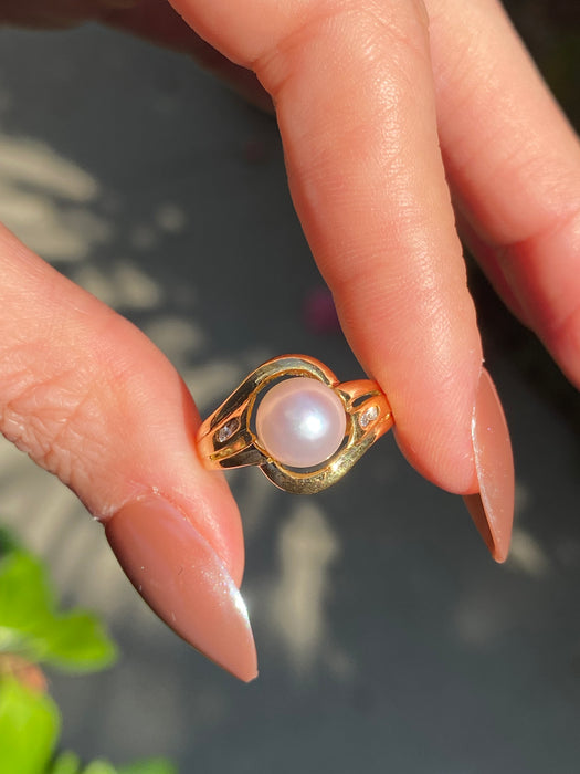 Vintage 14K Gold Pearl and Diamond Ring – Size 5