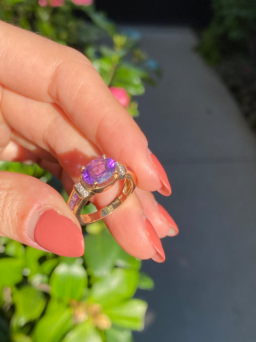 14k amethyst diamond ring size 5.75