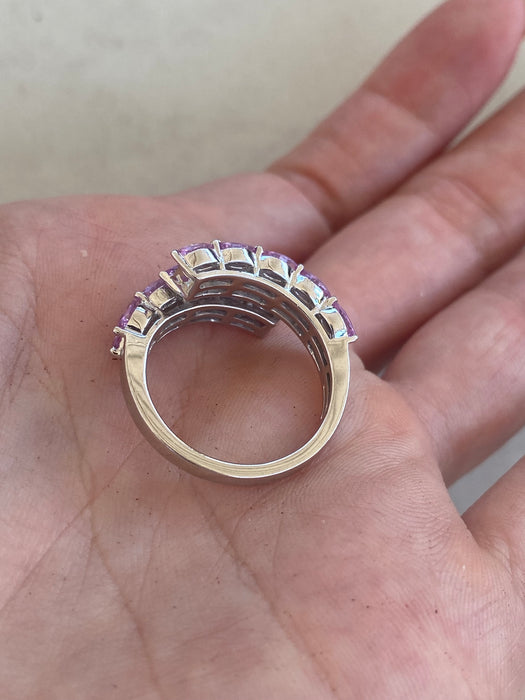 Vintage 18K White Gold Pink Sapphire & Diamond Ring