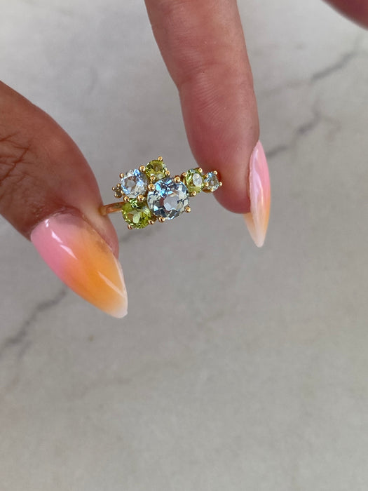 18K Blue Topaz & Peridot Ring