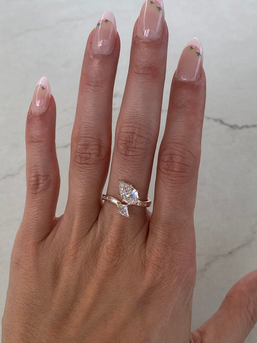 14K Step-Cut Pear & Kite Lab Diamond Bypass Ring