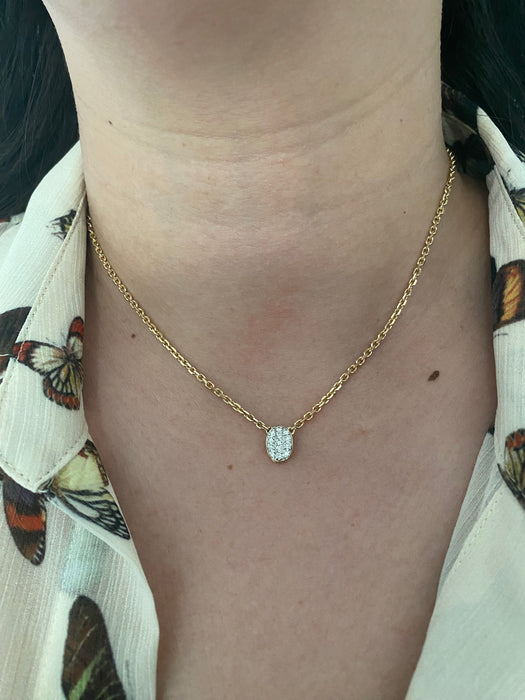 14k mini biker chain necklace with diamond oval charm 15.5”