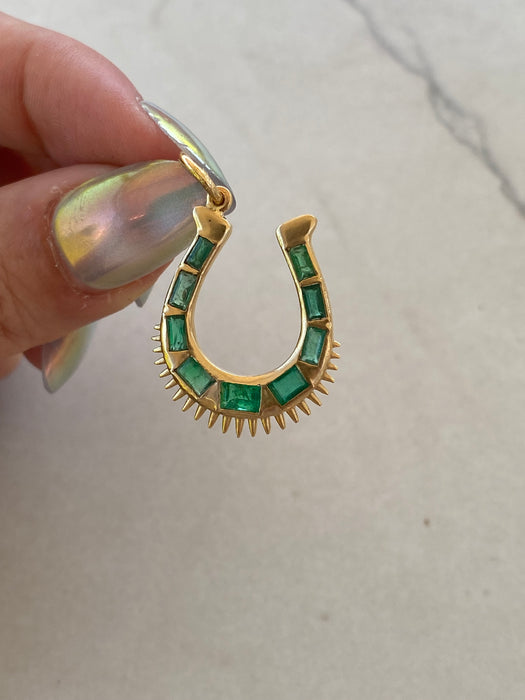 14K Natural Emerald Horseshoe Charm — 1.13 TCW