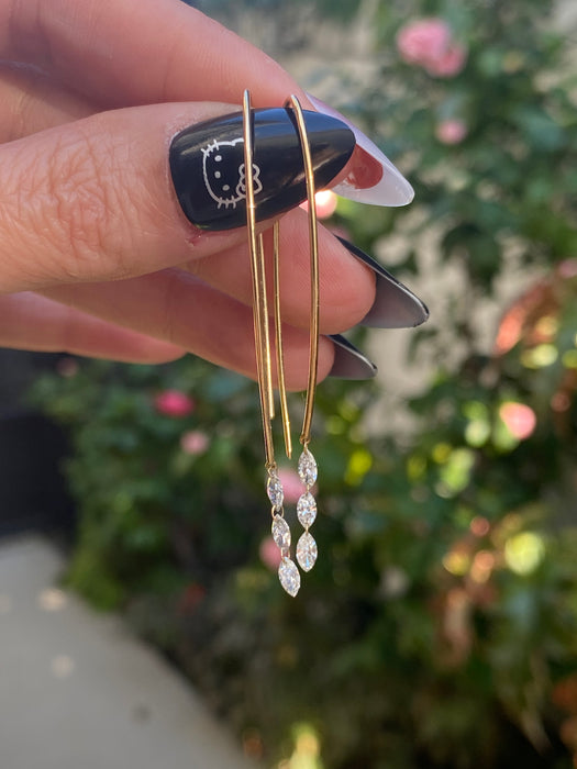 14k marquise drilled diamond wire earrings