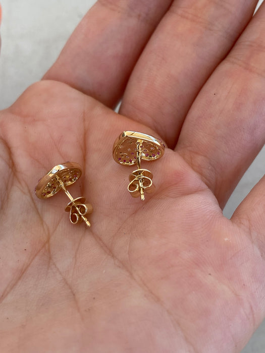 14K Yellow Gold Ruby, Pink Sapphire & Diamond Heart Earrings