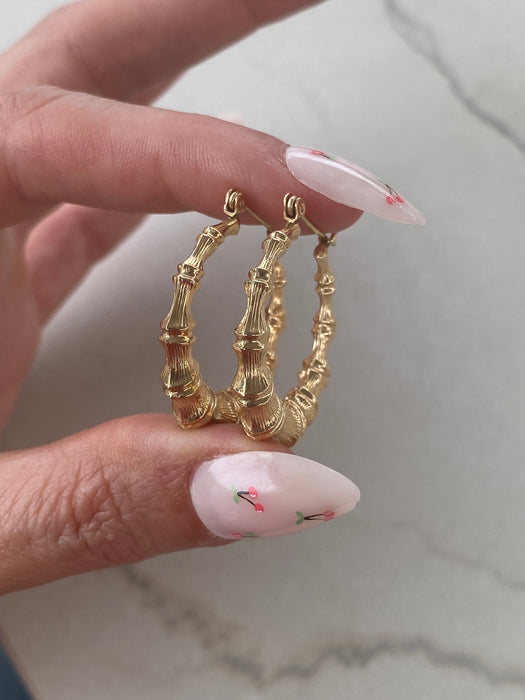 14K Vintage Bamboo Hoop Earrings