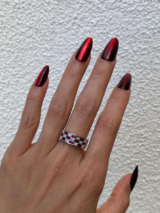Platinum 900 ruby diamond checkerboard ring size 6.5