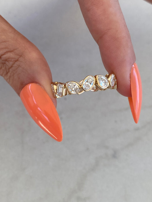 14K Gold 3 Carat Bezel Set Multi-Shape Lab Diamond Eternity Ring