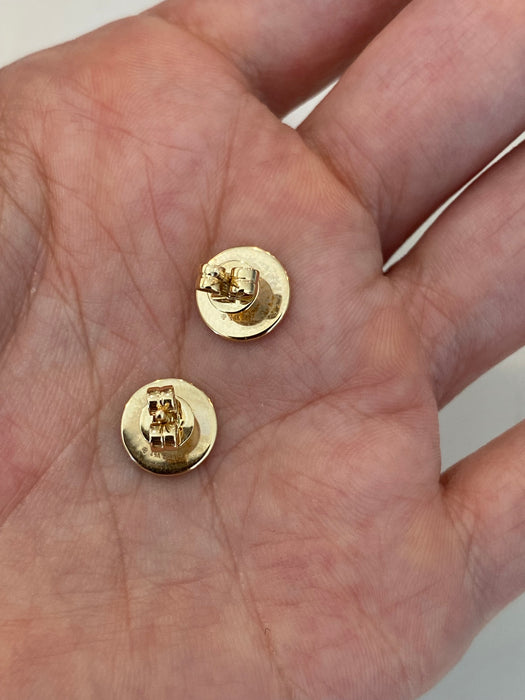 14K Gold Black Enamel Diamond Yin Yang Stud Earrings