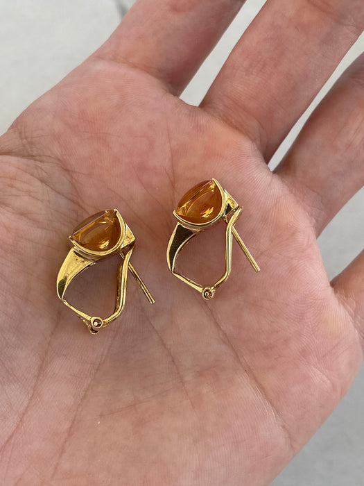 Vintage 14K Citrine & Garnet Omega Back Huggie Hoop Earrings