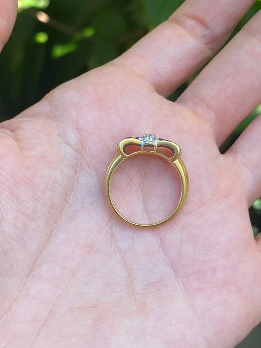 18k blue sapphire diamond bow ring size 6.5