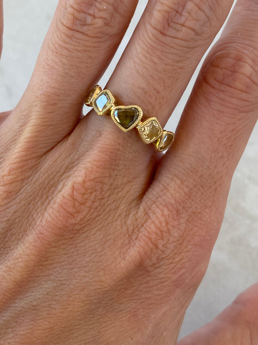 18K Natural Yellow & Champagne Diamond Multi-Shape Bezel Ring