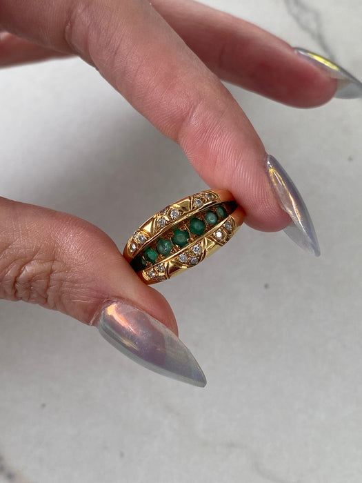 Vintage 18K Gold Diamond & Hidden Emerald Convertible Ring