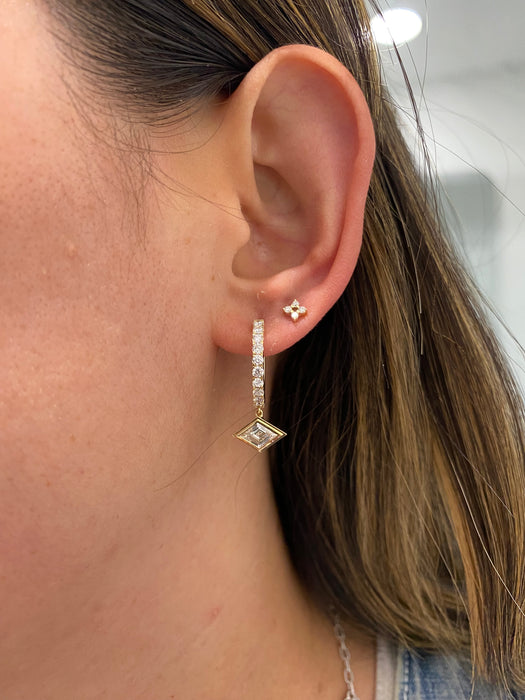 14K Gold Lab Diamond Lozenge Charm Hoop Earrings
