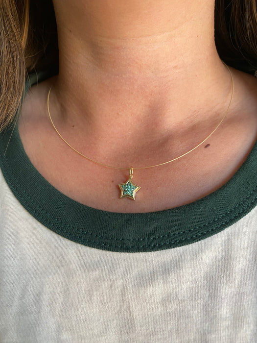 The WISH MINI: 14K Gold Invisible Set Emerald Star Pendant