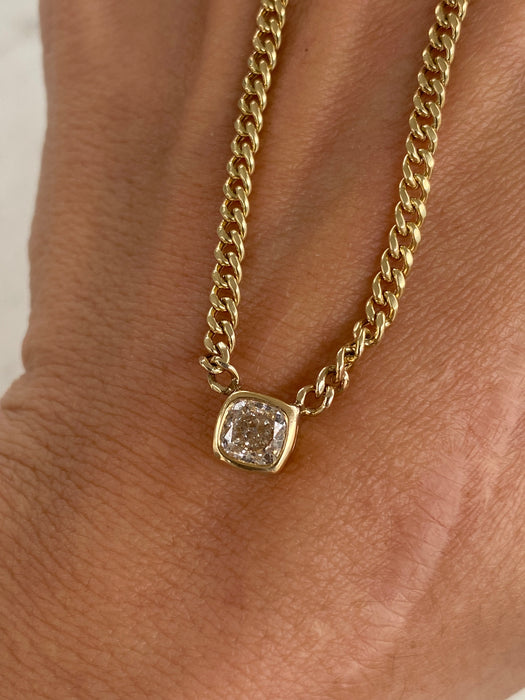 14K Gold 1 Carat Natural Diamond Curb Chain Necklace 16”
