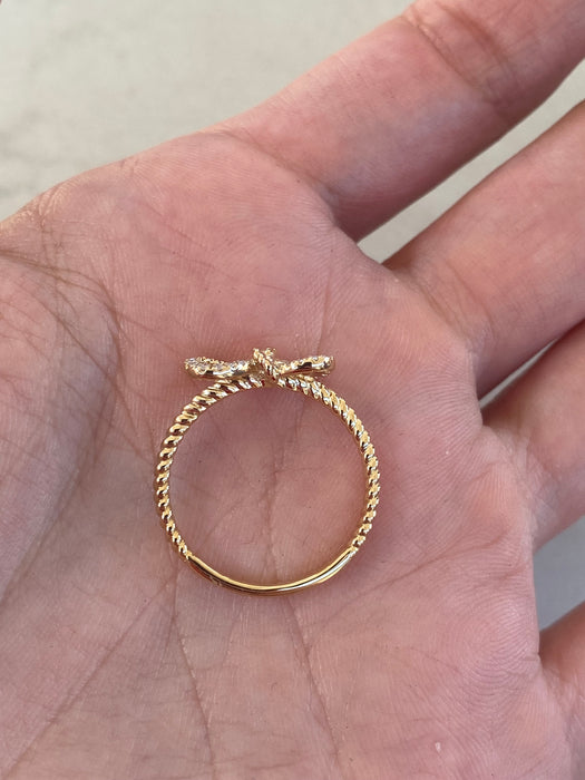 14K Gold Natural Diamond Bow Croissant Ring
