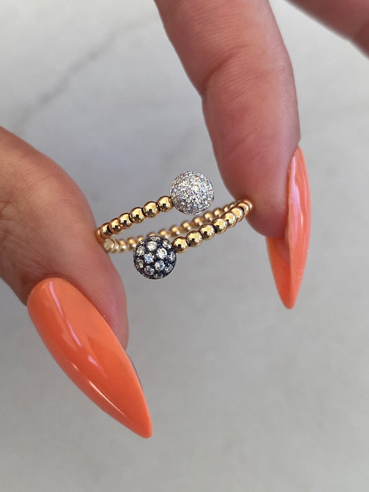 14K Gold Diamond Bead Bypass Ring