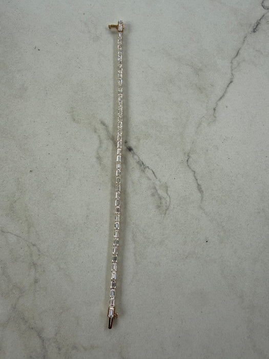 14K Yellow Gold Emerald Cut Lab Diamond Tennis Bracelet | 7.1 Carat