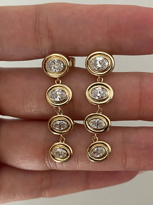 14K Gold East-West Lab Diamond Double Bezel Drop Earrings – 2.20 CTW