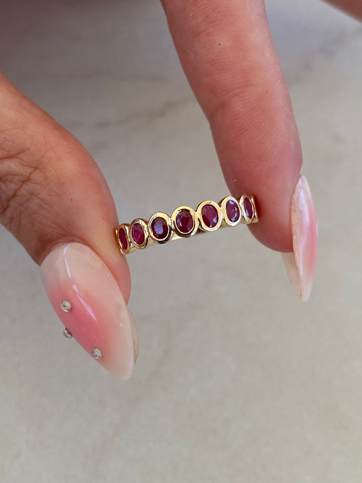 14K Gold Ruby Bezel Set Half Eternity Ring