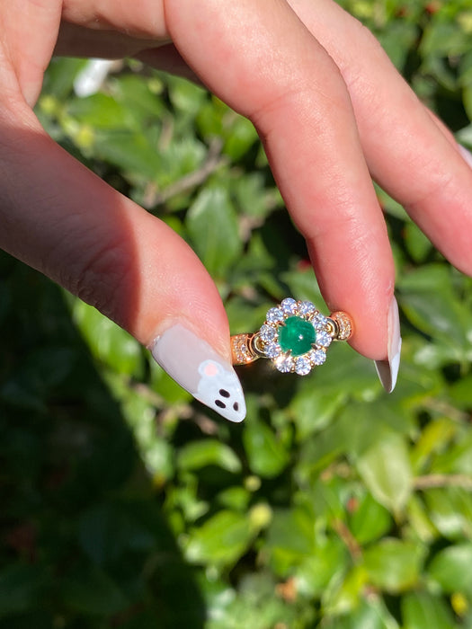 18k cabochon emerald diamond ring size 6.5